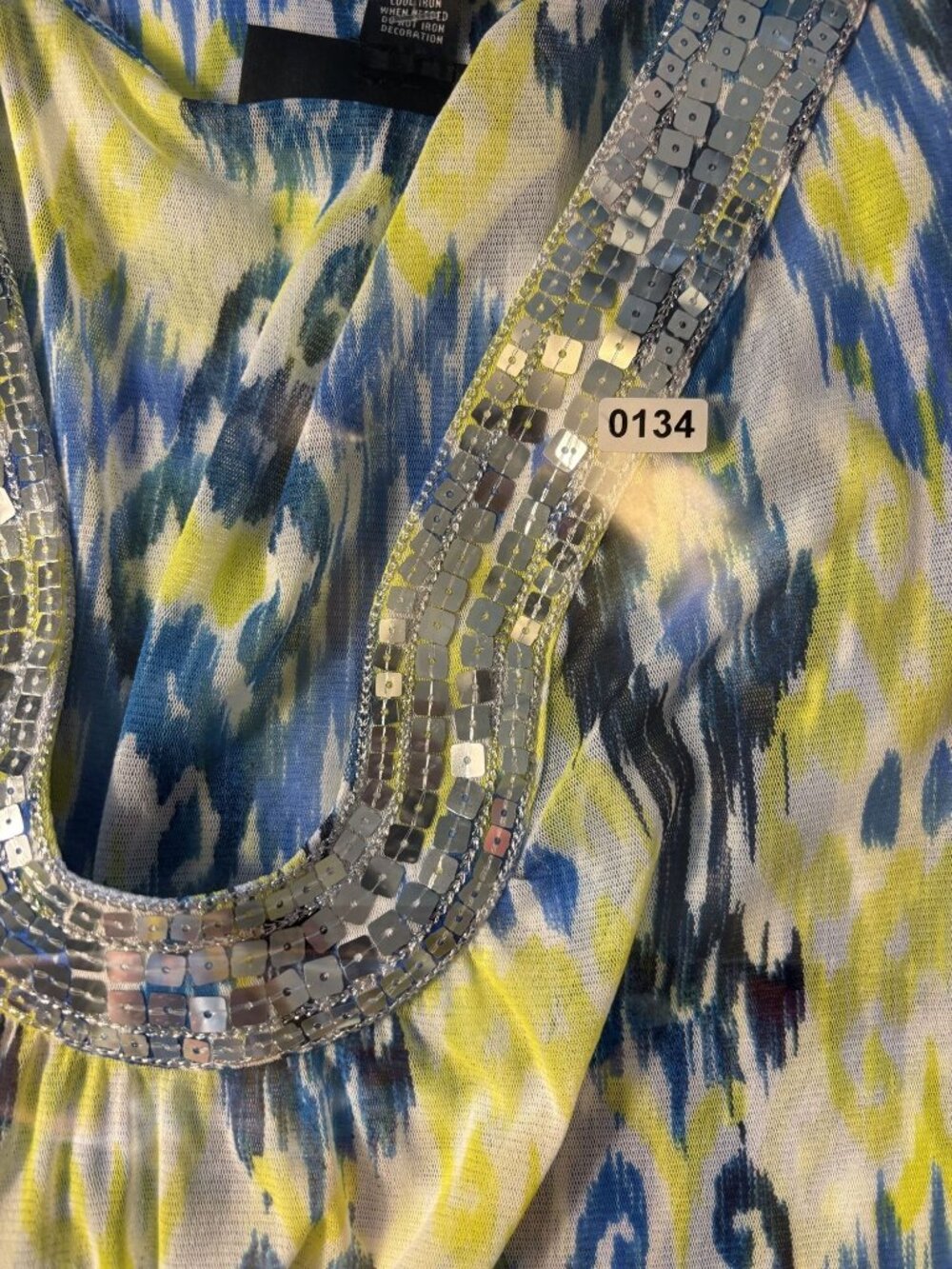 INC Iemon and blue ikat print maxi cover-up dress featuring silver sequin Small - Picture 11 of 11
